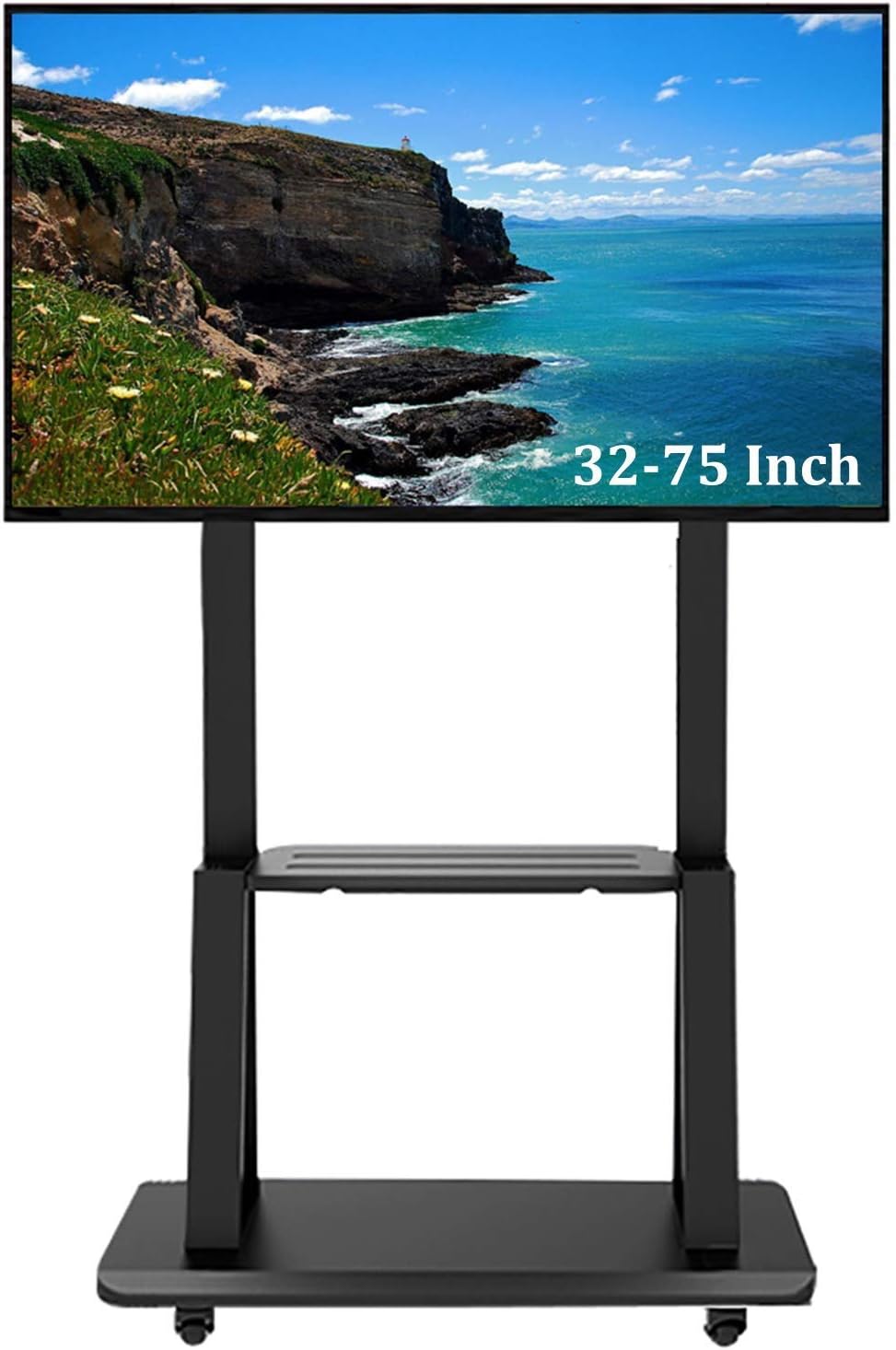 Mobile Tv Cart Rolling Stand for 32-75 Inch Tvs,Universal Base Trolley with Lockablels and Storage Tray,Load Capacity 115Kg