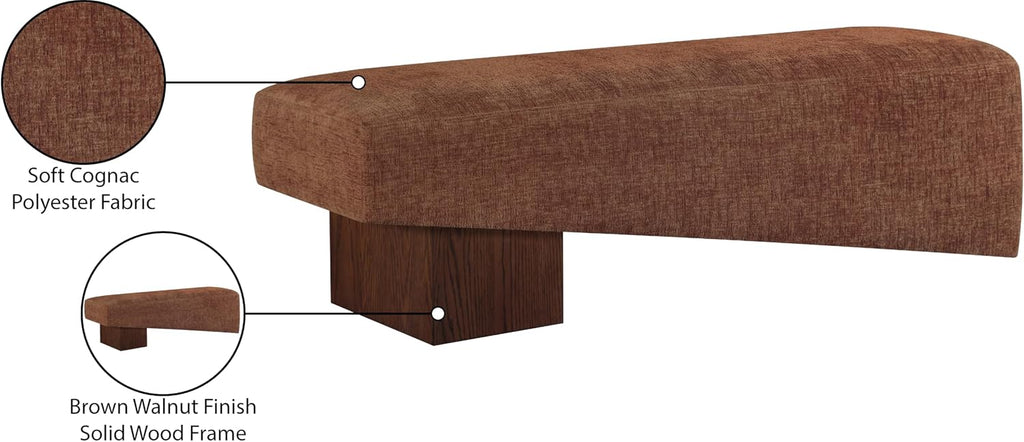 Meridian Furniture 22059Cognac Alora Collection Art Deco Bench with Soft Cognac Polyester Fabric, Brown Walnut Finish Solid Wood Frame, 60.5' W x 18' D x 18' H, Cognac