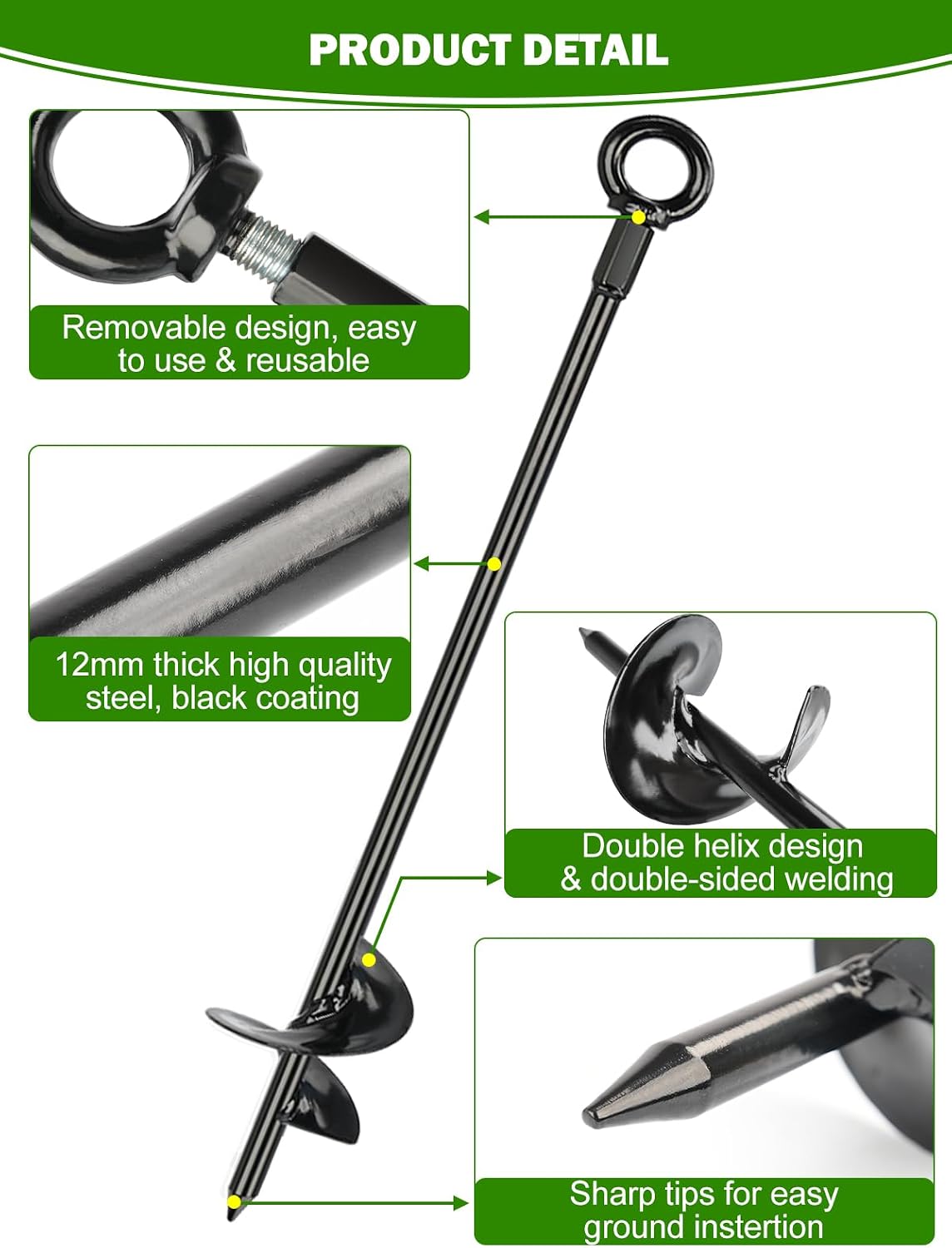 12 Pcs 30' Long Ground Anchors Shed Anchors Kit with 3/16' Galvanized Cable & Turnbuckles & Carabiners, Heavy Duty Earth Anchors for Sheds Trees Trampoline Greenhouse Swing Set Tent.
