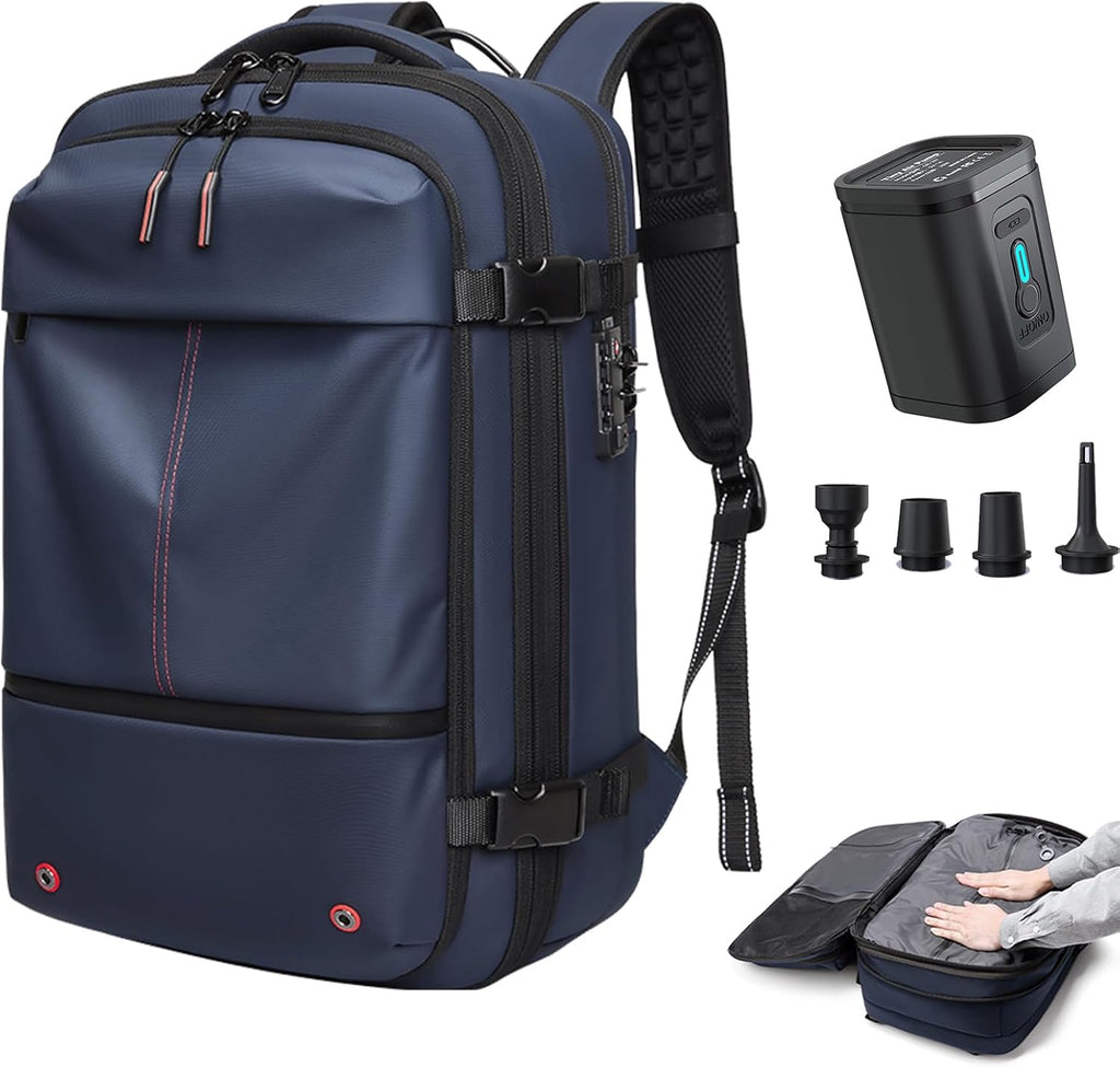 Somago Vacuumable Backpack Expandable Water-resistant Travel Bag with Air Pump TSA Lock Anti-thief Pocket
