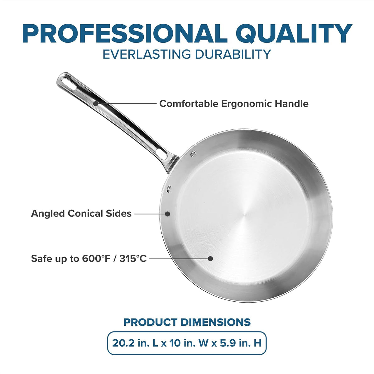 Viking Contemporary 3-Ply Frying Pan, 10 Inch Stainless Steel Fry Pan, 5 Quarts, Silver