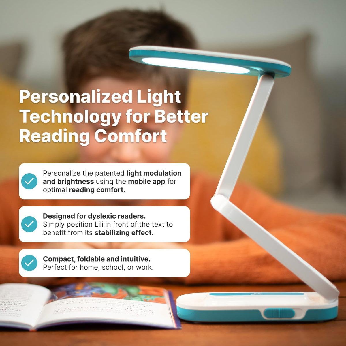 Reading Lamp for Dyslexic Kids & Adults – Patented Modulated Light Technology Reduces Visual Stress – Improves Reading Comfort, Fluency & Focus – Designed and Made in France