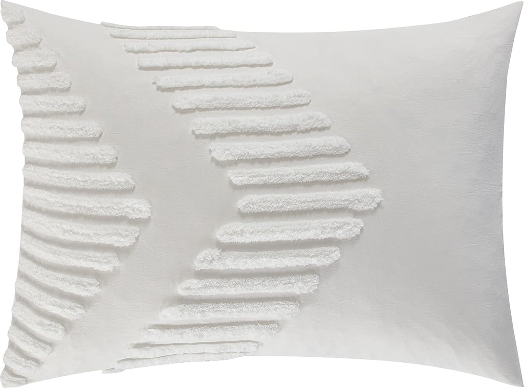 Grand Avenue Tufted Embroidery Comforter Set Queen Size, 7 Piece White Fashion Bedding Set, Ultra-Soft, Pillows & Shams, All Season, Home Decor
