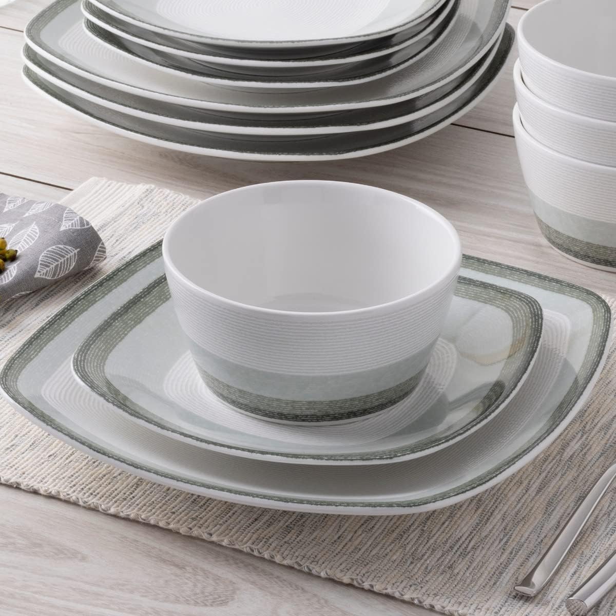 Noritake Colorscapes Layers Sage 12-Piece Square Dinnerware Set, Service for 4