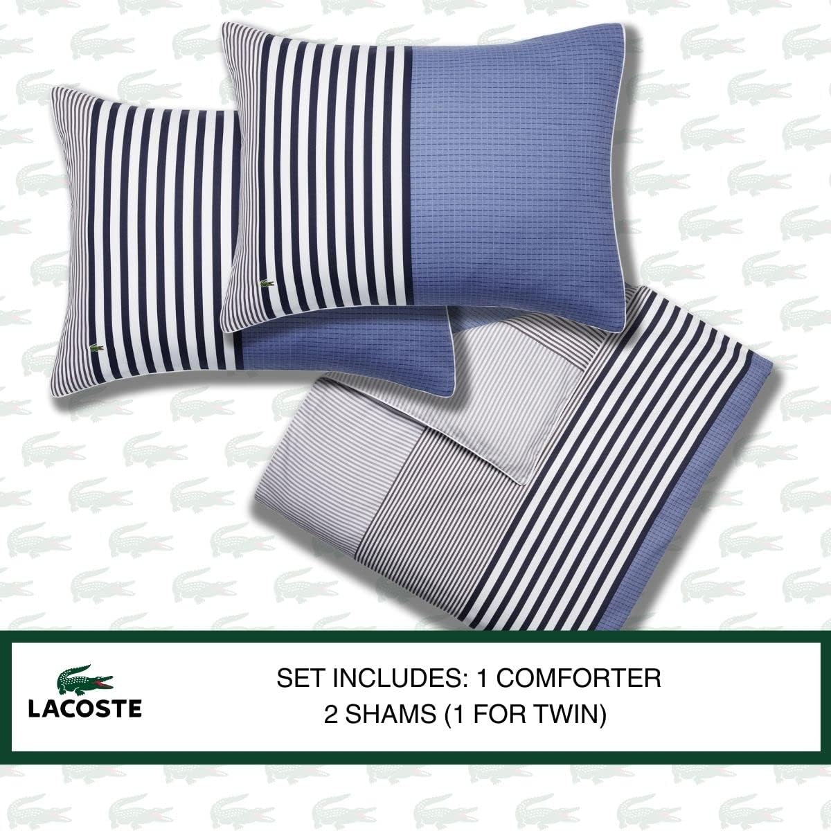 Lacoste Meribel 100% Cotton, 3-Piece Comforter Set, King, Blue