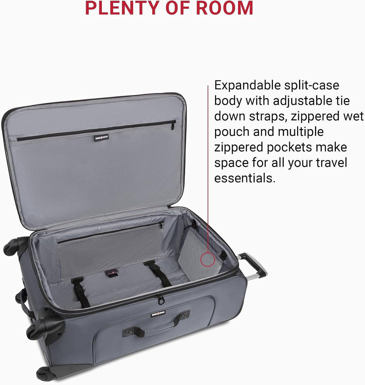 SWISSGEAR Sion Softside Expandable Spinner Luggage Durable Lightweight Travel Suitcase, Dark Grey, Checked-Large