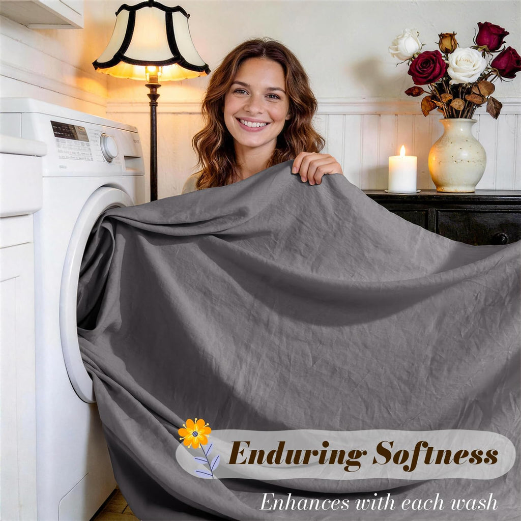 SONORO KATE 100% French Pure Linen Sheets, Breathable and Durable Linen King Size Sheets, Anti-Tear Linen Bed Sheets, Machine Washable, 16 Inch Deep Pocket - 4 Piece (Dark Grey, King)