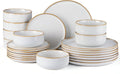 E-far Plates and Bowls Set for 8, 24-Piece Stoneware Dinnerware Sets, Ceramic Dinning Ware Reactive Glaze Dishes Set, Microwave & Dishwasher Safe - Seashell White
