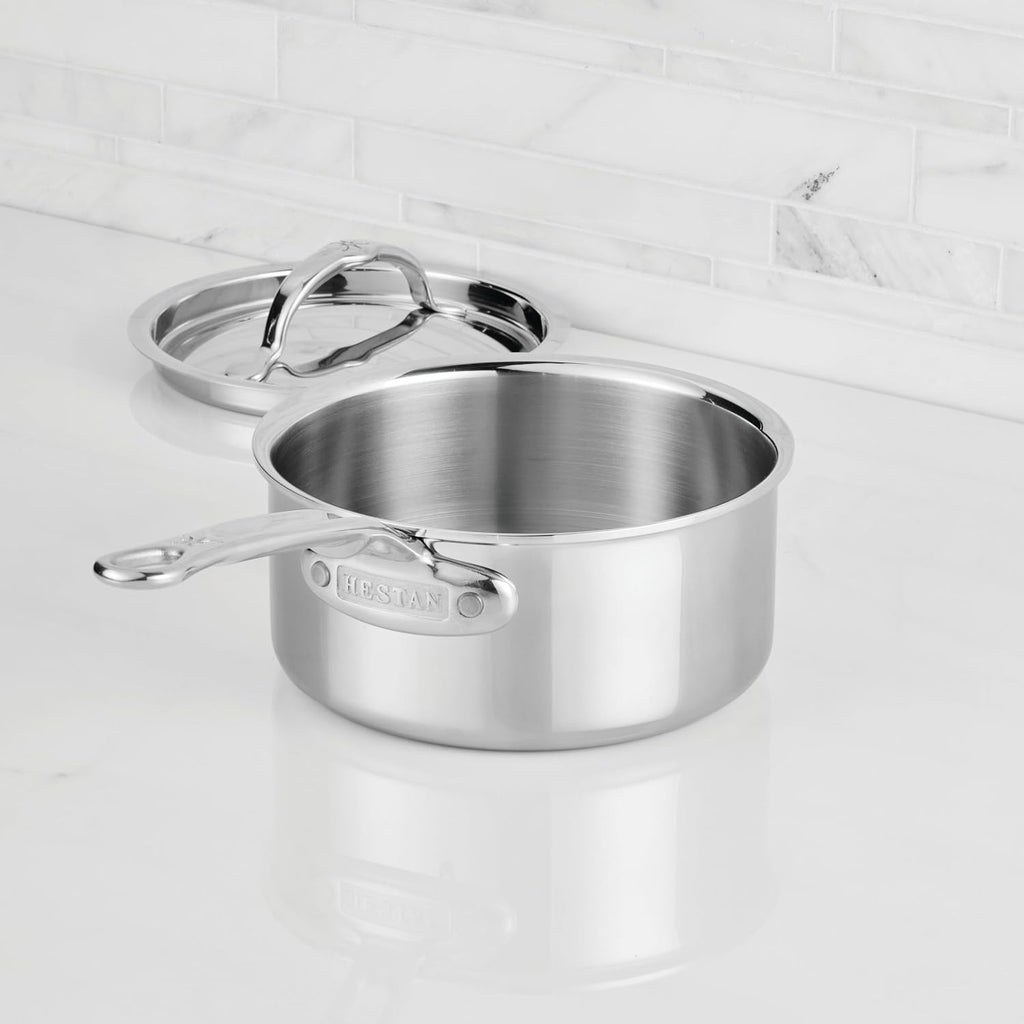 Hestan ProBond Luxe 1.5-Quart Saucepan with Lid, Professional Clad Stainless Steel, ProCore Tri-Ply Clad Construction, Polished Exterior, Induction & Oven Safe