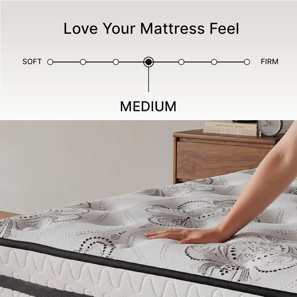 Signature Design by Ashley Full Size Chime 10 Inch Medium Firm Hybrid Mattress with Cooling Gel Memory Foam for Pressure Relief, Fiberglass-Free, Mattress In A Box