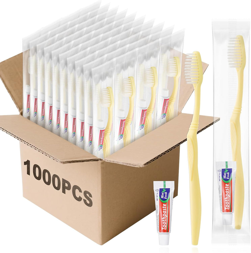 Disposable Toothbrush with Toothpaste Set, Individually Wrapped Soft Bristles Travel Size Manual Toothbrushes Kit in Bulk for Hotel/Travel/ Business/Donation/Homeless/Charity/Camping (1000 Pack)