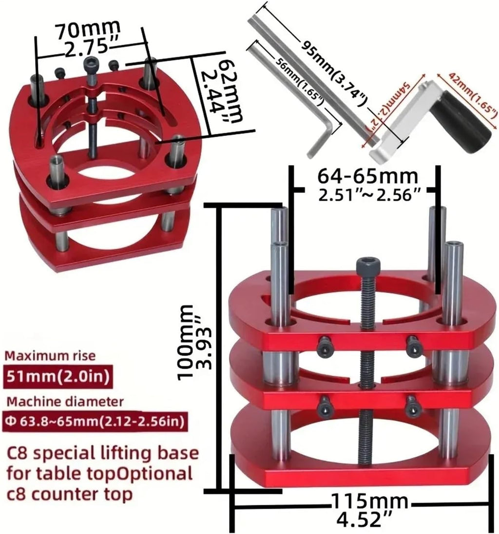 Aluminum Router Table Insert Plate Router Lift Kit for 65mm Diameter Motors Woodworking Workbench Trimmer Engraving Machine Tool(A)