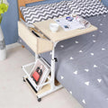 Height Adjustable Overbed Table with Wheels Mobile Computer Desk Makeup Vanity Desk with Storage, Mobile Laptop Standing Desk Cart(Beige)