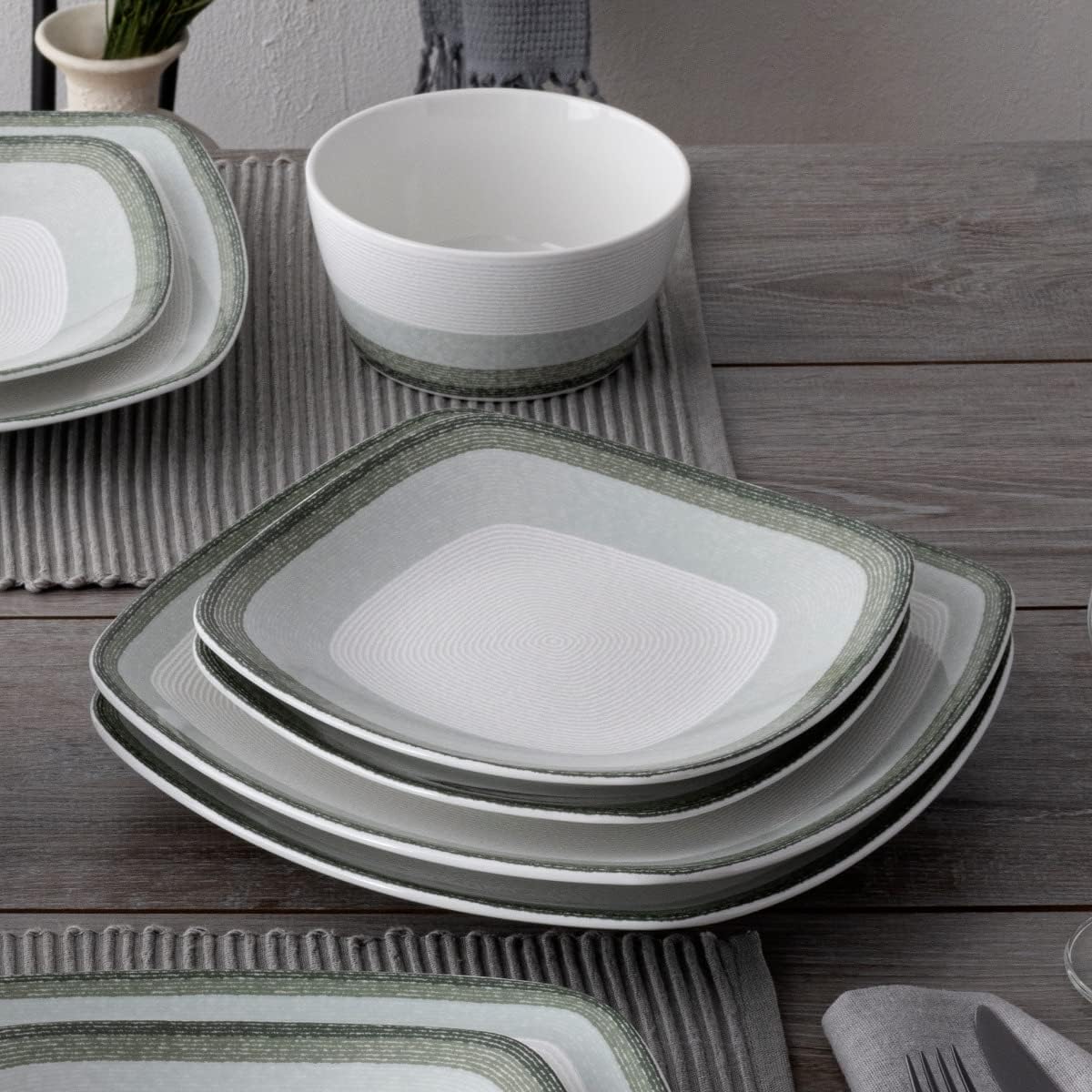 Noritake Colorscapes Layers Sage 12-Piece Square Dinnerware Set, Service for 4