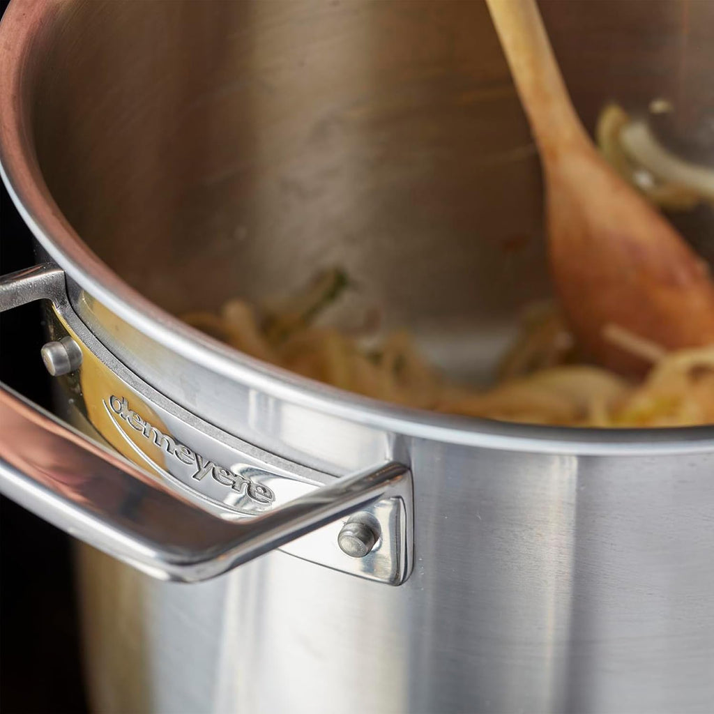 Demeyere Essential 5-ply, 18/10 Stainless Steel, Stay Cool Handle, Oven Safe, Compatible with all Cooktops, Perfect Pour Edge, 8-qt Stock Pot with Perfect Fit Lid