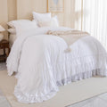 QSH Oversized King Comforter Set 120x120, White Farmhouse Ruffled Bed Comforter Shabby French Country Rustic Vintage Bedding Comforter Microfiber Soft Lightweight Fluffy Bedding 3 PCs