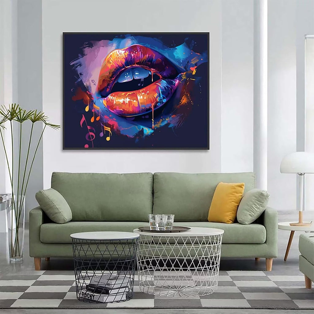 Lip Framed Paint by Numbers Kit for Adults, Sexy Paint by Numbers on Canvas, Crafts for Adults, DIY Acrylic Oil Painting Kits with Brushes, Painting for Home Wall Decor, Gifts for Women 40x52in 4-2404
