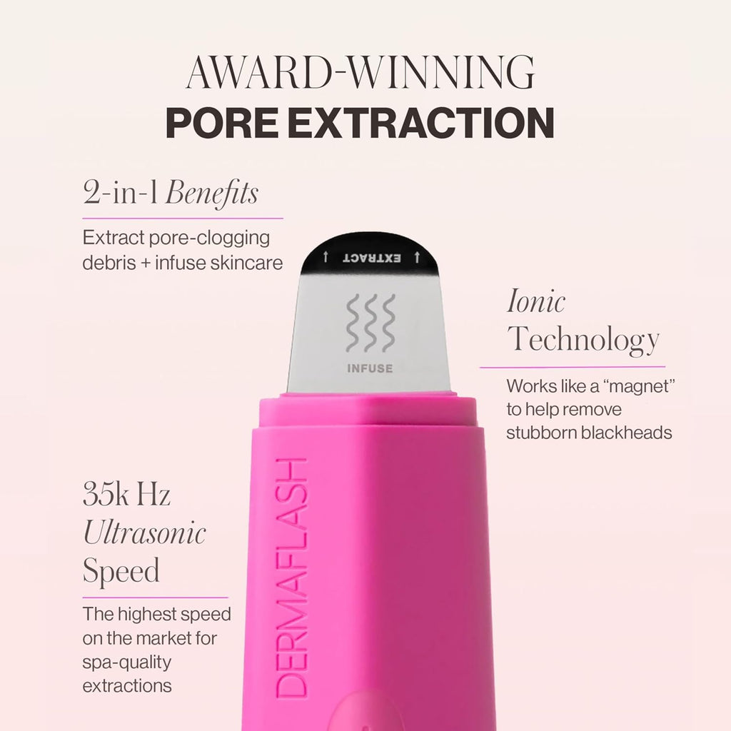 DERMAFLASH DERMAPORE+ Skin Care Device, Ultrasonic 2-in-1 Pore Extractor and Skincare Infuser, Pop Pink