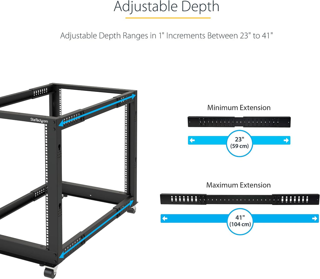 StarTech.com 12U 4-Post Mobile Server Rack and 1U 19' Universal Rack Mount Rails