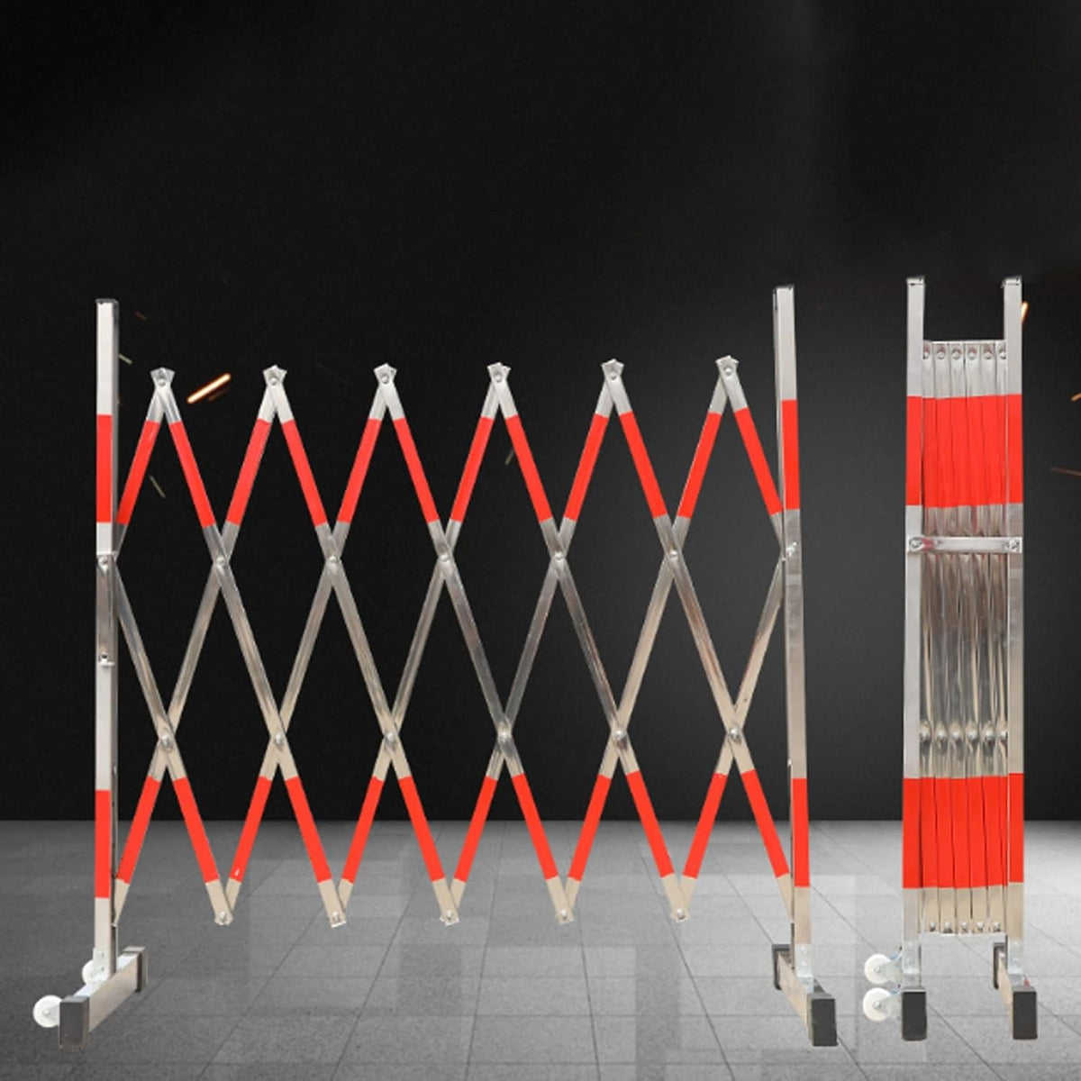 Expandable Retractable Stainless Steel Traffic Barrier - Portable Industrial Metal Fence with Universal Wheels for Flexible Mobile Safety Control & Access Management