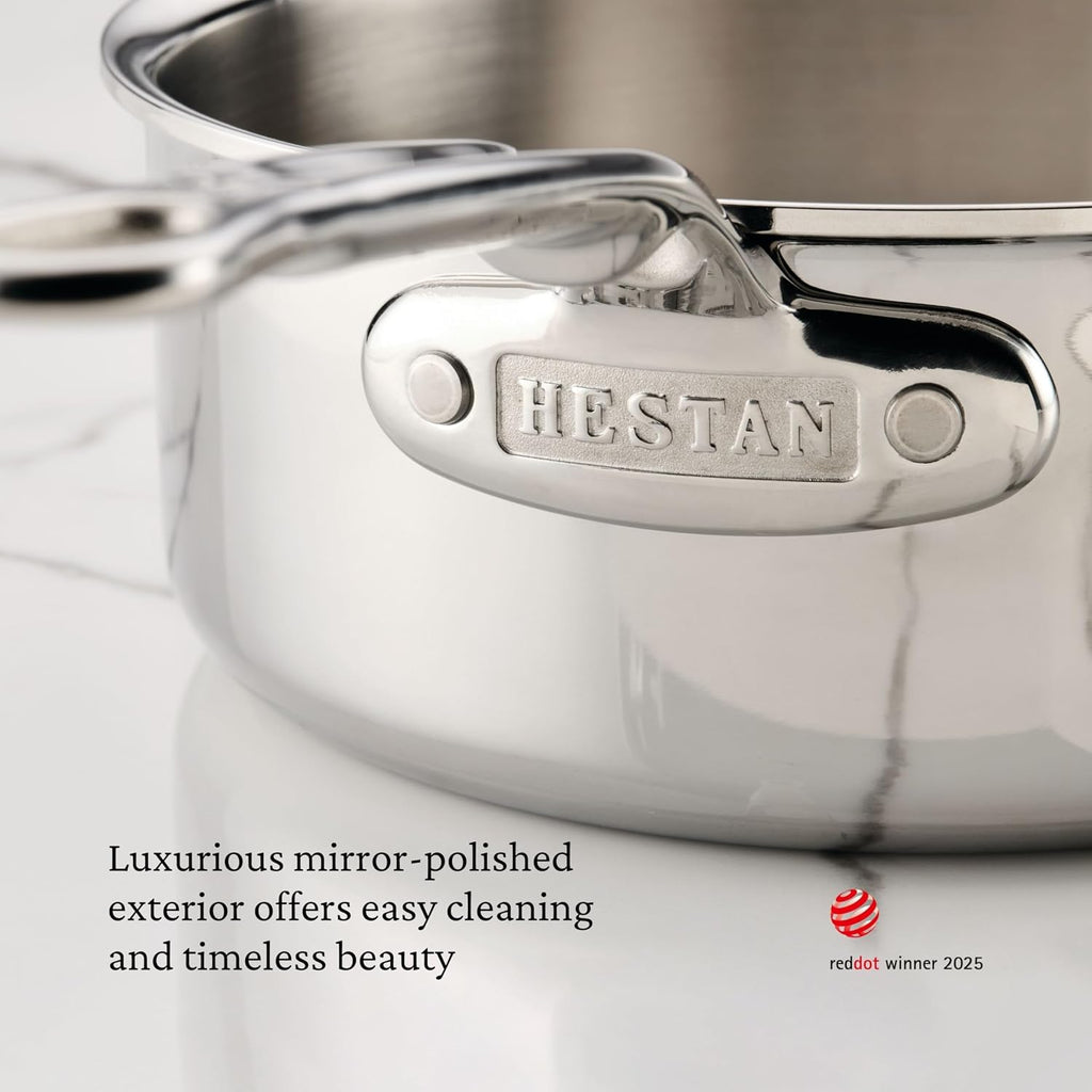 Hestan ProBond Luxe 3-Quart Saucepan with Lid, Professional Clad Stainless Steel ProCore Tri-Ply Clad Construction, Polished Exterior, Induction & Oven Safe