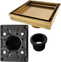 SereneDrains 304 Stainless Steel Tile in Square Brushed Gold Shower Drain Kit with A Base Hair Catcher Strainer Grate Brass Cover Bathroom Floor Insert (Matte Gold, Square PVC Plastic)