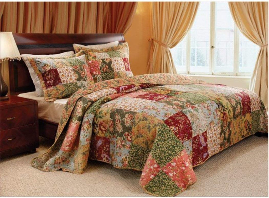 French Country Patchwork Quilt Bedspread Set King Size