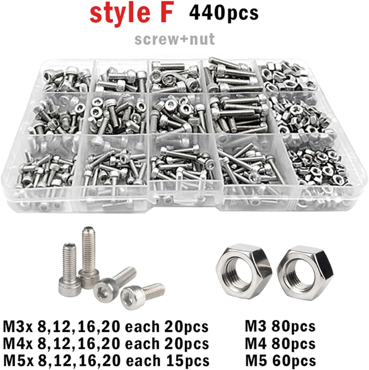 M1.6 M2 M3 M4 M5 304 Stainless Steel Allen Hexagon Hex Socket Cap Button Flat Head Screw Bolt Nut Set Assortment Kit for Road Bicycle, Mountain Bike, Auto Etc(M1.6-M3-2100pcs)