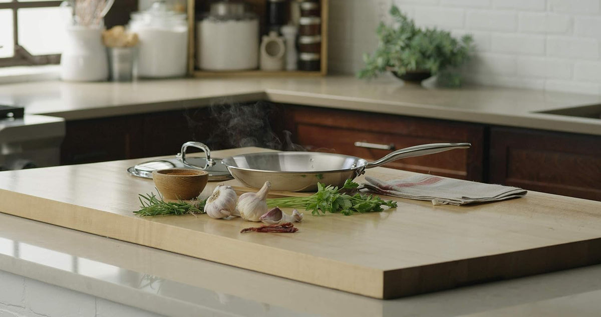 Heritage Steel 10.5 Inch Fry Pan with Lid | Made In USA | Titanium Series | 316Ti Skillet with Stay Cool Handle | Fully Clad Stainless Steel Pan with 5-Ply Construction | Induction Ready & Non Toxic