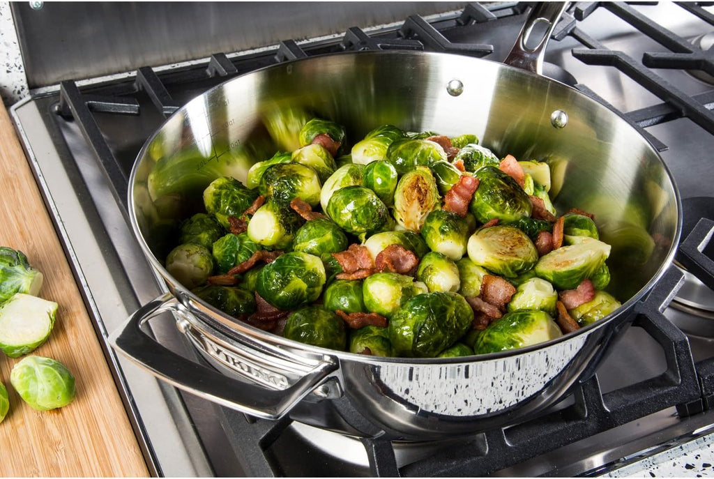 Viking Contemporary 3-Ply Deep Frying Pan with Glass Lid, 4.8 Quart Stainless Steel Saute Cooking Pot, Dishwasher and Oven Safe, Induction Ready, Silver