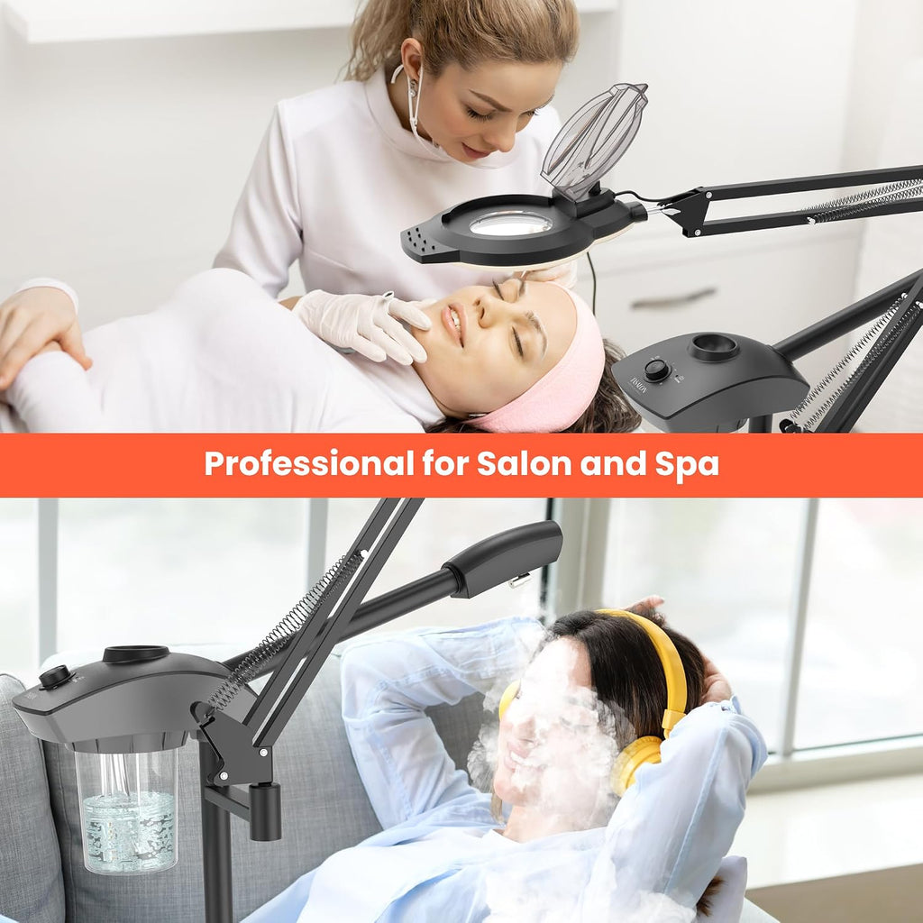 TASALON Professional 2-in-1 Facial Steamer, Ozone Face Steamer with 5X Magnifying Lamp Deep Cleaning Pore,Hot Mist Face Steamer Salon Spa Beauty Skin Care Equipment, Aroma Therapy Nozzle Included