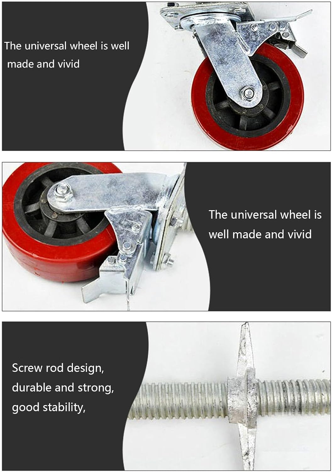 6Inch Scaffolding Wheels Adjustable Base Mobile Frame Universal Casters with Brake for Easy Mobility and StabilityPerfect for DIY Projects and Construction Use