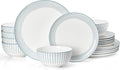 Sweese Lightweight Dinnerware Sets, Plates and Bowls Set for 6, 18 Pieces Stripe Dishes - Chip and Scratch Resistant, Microwave and Dishwasher Safe Porcelain Dinner Sets, Blue