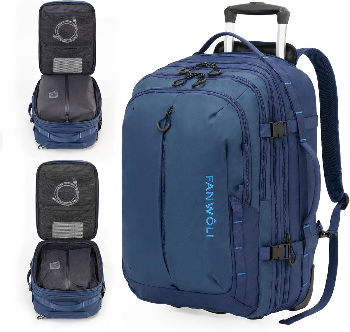 Fanwoli Rolling Vacuum Backpack Travel with One-Button Compression, 55L Expandable, Water Resistant Carry-On Suitcase Luggage, Ideal for Outdoor/Family/Trips