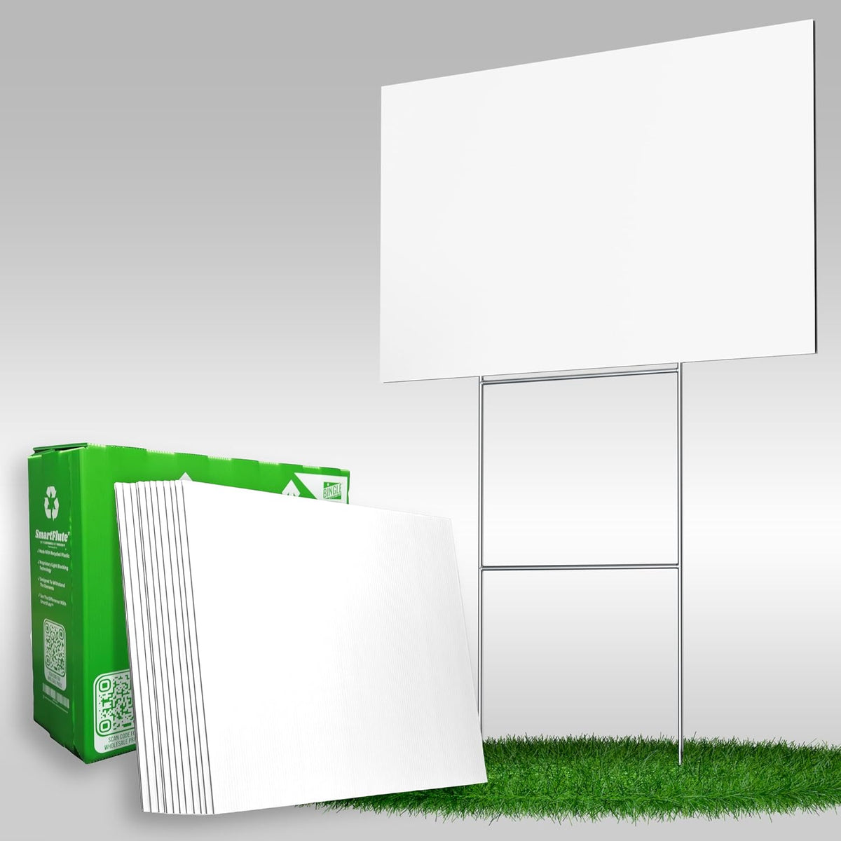 BINGLE SmartFlute® Yard Signs 18x24' Light Blocking Plastic Waterproof White Screen Printing Supplies (100)