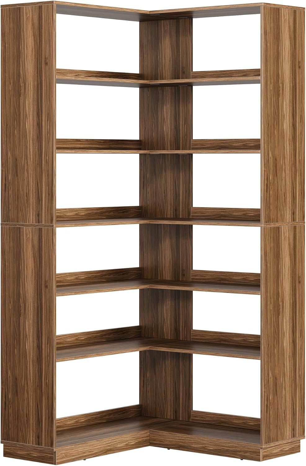 Corner Book Shelf, 6 Tier 73 Inch Tall Corner Bookshelf with Open Storage, Wood L Shaped Bookcase Storage Display Rack for Home Office, Black Walnut