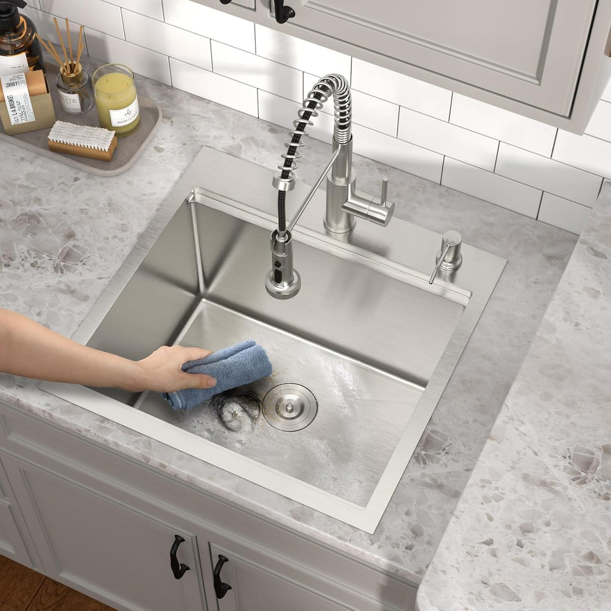 21x20 Drop In Laundry Sink with Faucet, 12' Deep 16 Gauge T-304 Stainless Steel Workstation Single Bowl Utility Sink for Laundry, Garage & Outdoor with All-In One Accessories #TL-FDOE00085