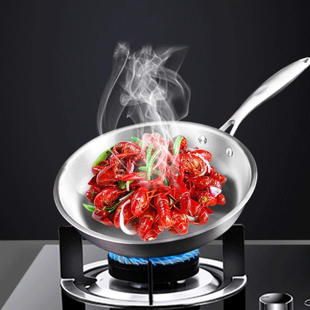 304 Stainless Steel Three Layer Steel Wok Noodle Pan Cooker Universal Flat Bottom Steak Frying Pan Uncoated(
