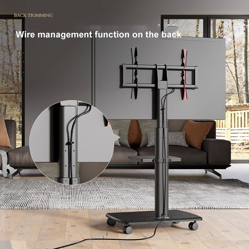 Mobile TV Cart with Wheels for 37-75 Inch TVs, Rolling Floor TV Stand with Wooden Base, 360°Rotation, Max 600x400mm, Black