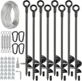 8 Pcs 30' Long Ground Anchors Shed Anchors Kit with 3/16' Galvanized Cable & Turnbuckles & Carabiners, Heavy Duty Earth Anchors for Sheds Trees Trampoline Greenhouse Swing Set Tent.