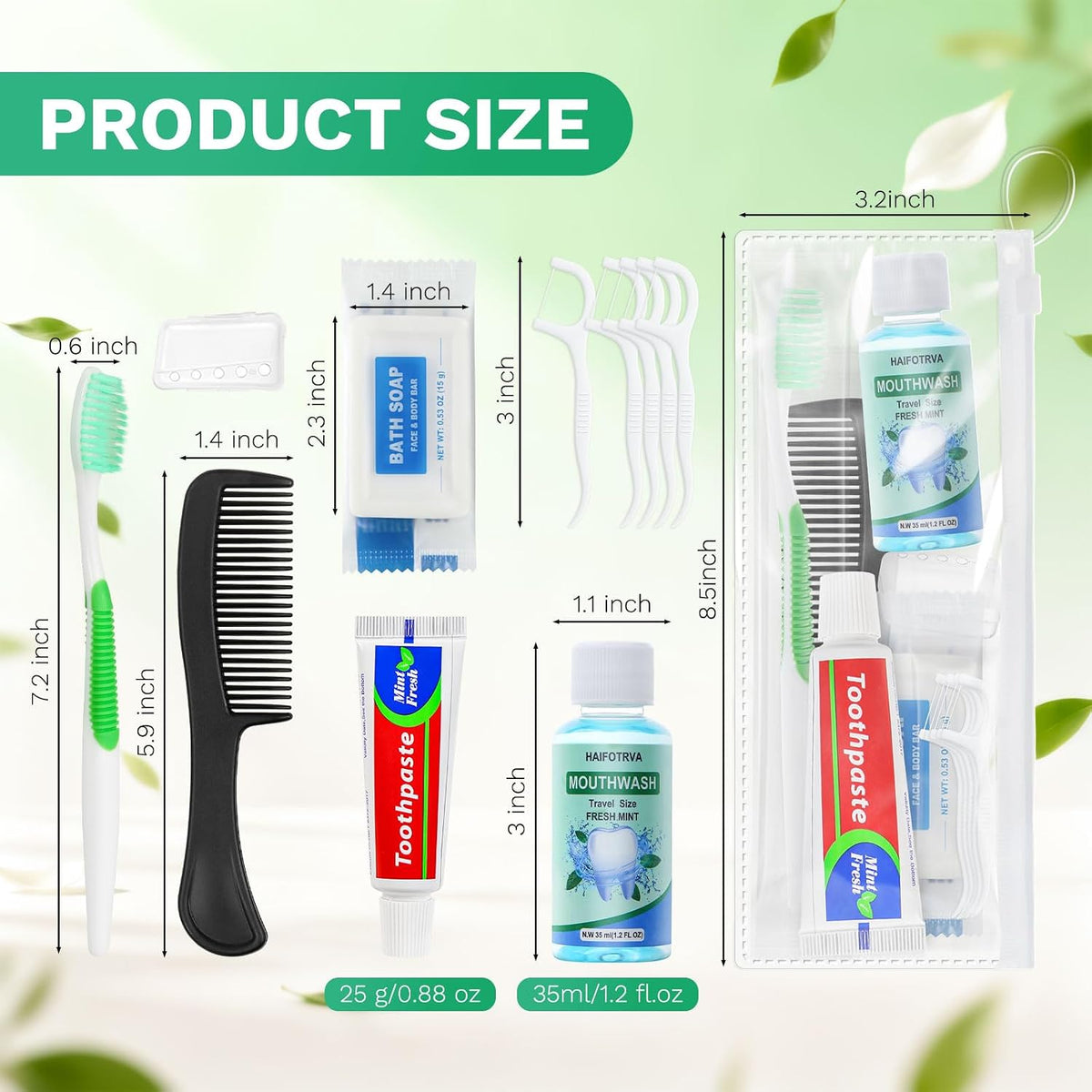 100 Set Personal Care Travel Toiletries Sets Bulk,8-IN-1 Disposable Toothbrushes with Toothpaste and Floss,Mouthwash,Comb,Soap,Cover,Zip Bag Toiletry Travel Toothbrush Kit for Homeless,Hotel,Charity