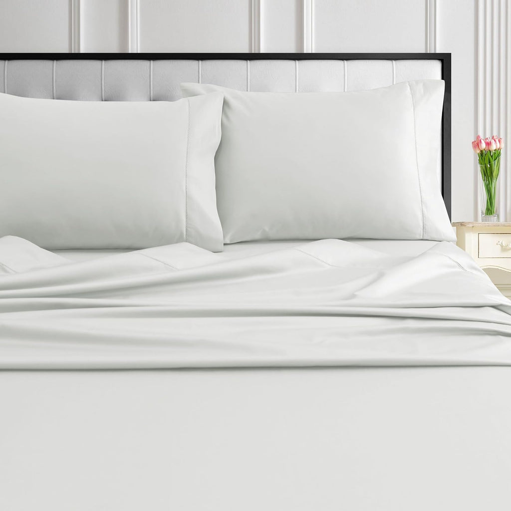 Tribeca Living 1000 Thread Count Egyptian Cotton Sheets Queen Size - Silky Smooth Sateen Weave for Luxurious Sleep - 22 Inch Deep Pocket 4-Piece Set in Ivory