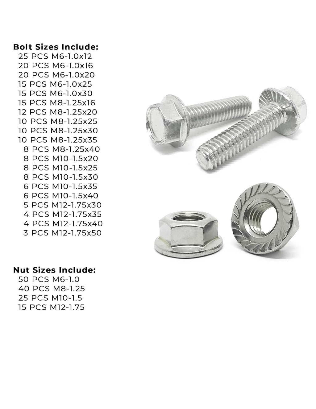 A2-70 Metric Stainless Steel Hex Flange Screws Bolts Nuts Assortment Kit - 343 Pcs!