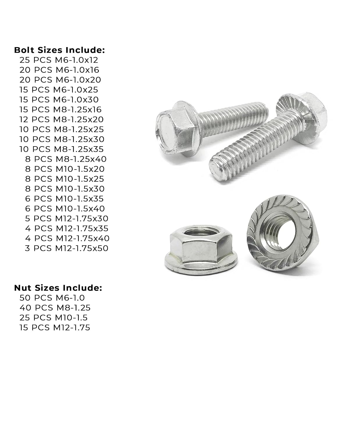 A2-70 Metric Stainless Steel Hex Flange Screws Bolts Nuts Assortment Kit - 343 Pcs!