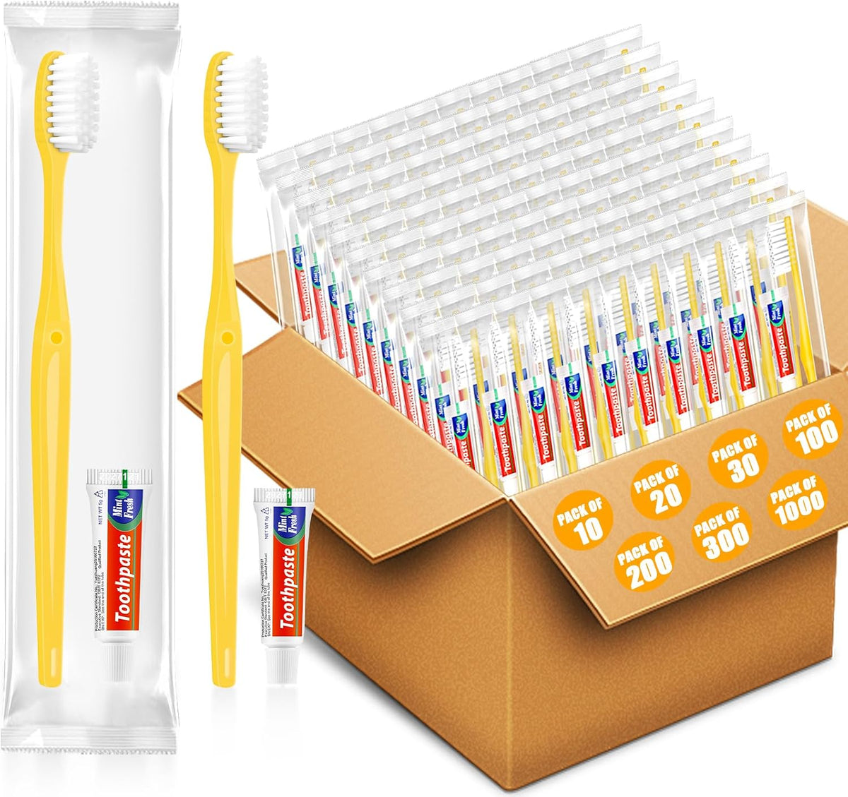 Disposable Toothbrushes with Toothpaste 1000 Pack, Travel Size Toothbrush and Toothpaste Set, Bulk Tooth Brush Tooth Paste Kit, Individually Wrapped Travel Toiletries for Homeless, Hotel
