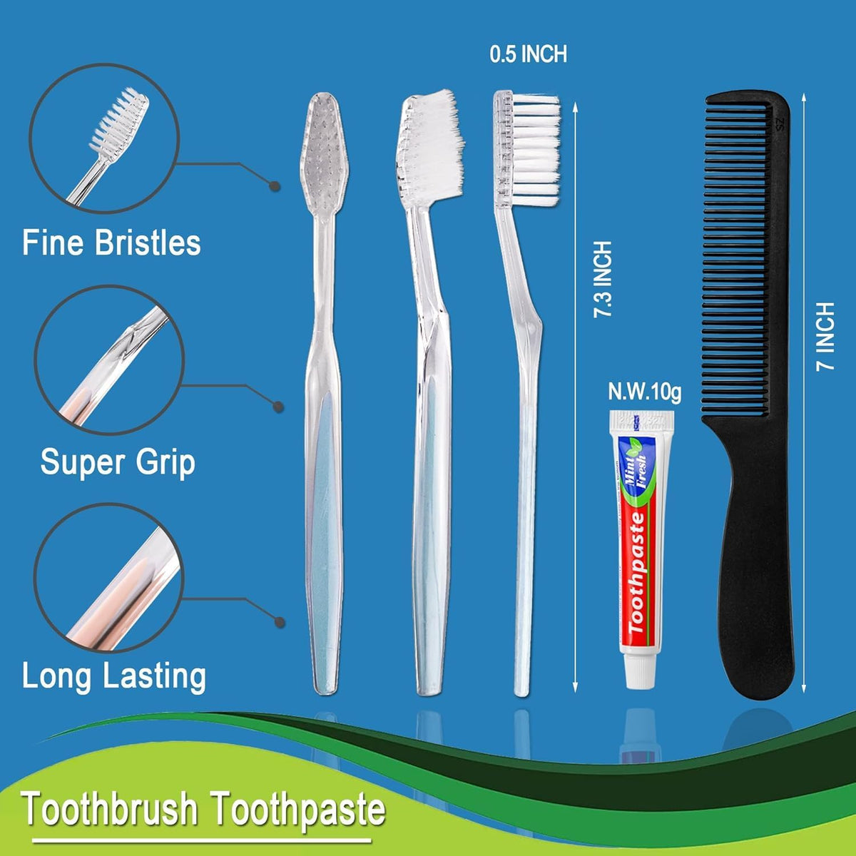500 pcs Disposable Toothbrushes with Toothpaste and Comb for Homeless Individually Wrapped,10g Travel Toothpaste,7inch Black Hair Comb, Toothbrush for Hotel,AirBnb,Shelter,Charity