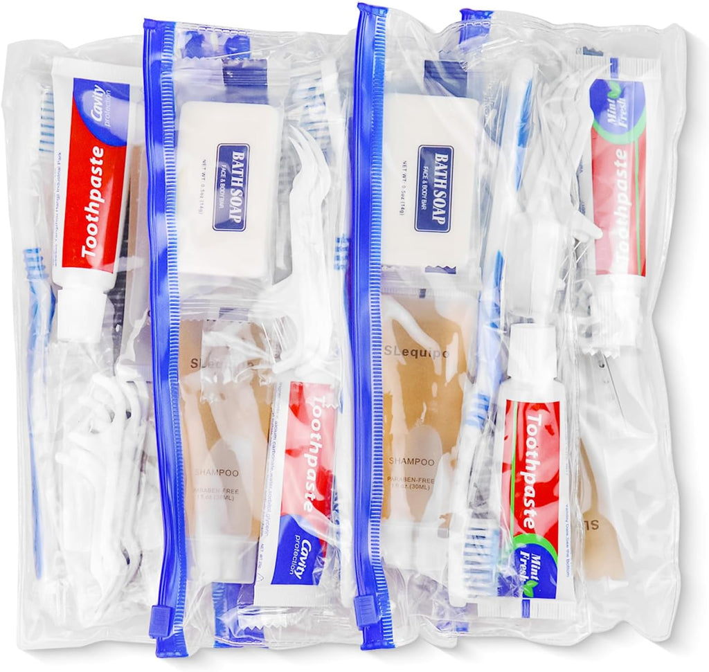 Pack of 100 Hygiene Kit, Hygiene Kit Bulk, Individually Packed, Travel Hygiene Kit with Toothbrush, Toothpaste, Comb, Shampoo, Soap and Floss Picks, Home, Suitable for Hotel, Camping, Travel