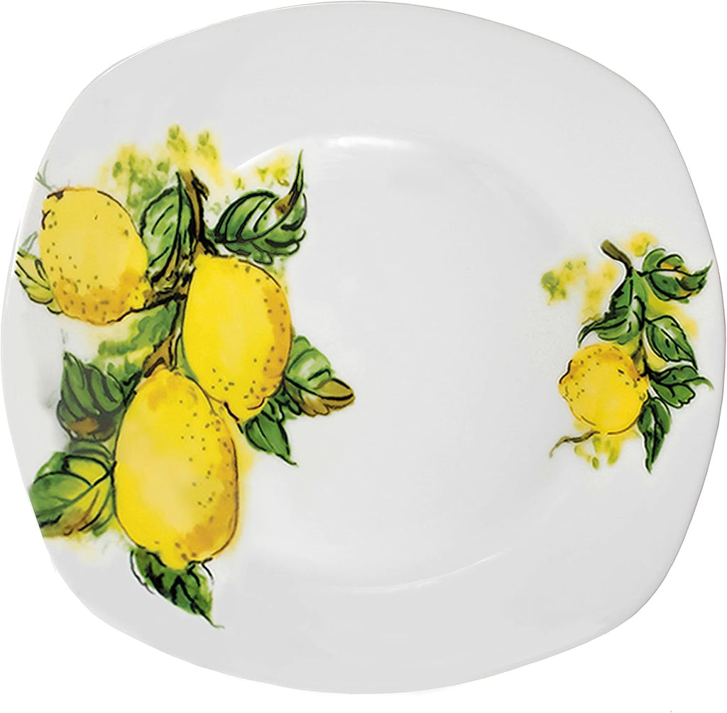 Stylish and Elegant 20 Pieces Porcelain Square Dinnerware Set Service for 4 People for Hosting Parties and Events (Lemon Design)