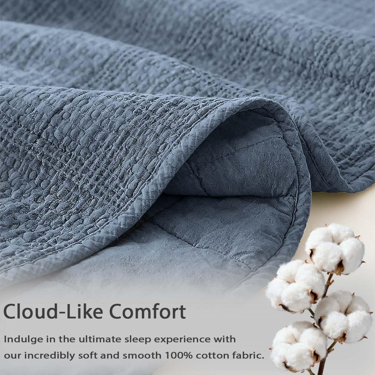 90x92 Queen Size Quilt Set with Pillow Shams Quilted Bedding Cover Ultra Soft Bedspread 3 Pieces Lightweight Soft Blanket for Home Decor,Gray Blue