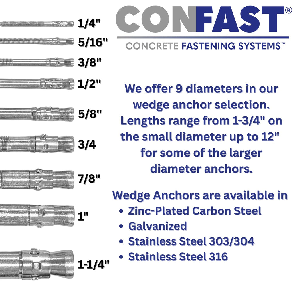 CONFAST 5/8' x 5' 316 Stainless Steel Wedge Anchor (20 per Box)